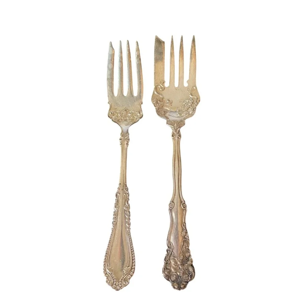 Antique Rogers Silverplate Estate Lot 2 Ornate Cold Meat Serving Forks 1904 AI